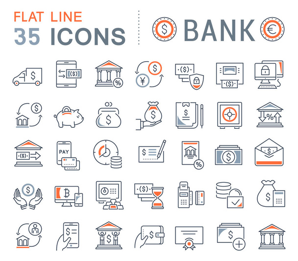Zestaw ikon linii wektor banku dla nowoczesnych koncepcji, sieci web i aplikacje. - Wektor, obraz