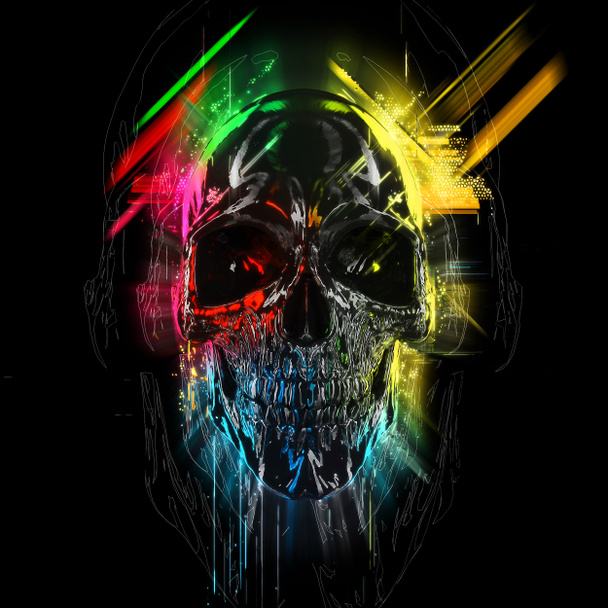 Crânio de néon colorido - brilha e estrias
 - Foto, Imagem