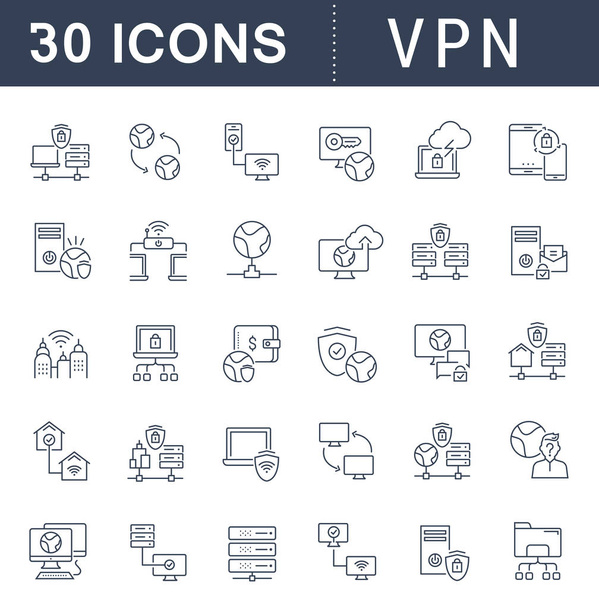 Sada vektorové řádek ikon VPN pro moderní pojetí, web a aplikace. - Vektor, obrázek