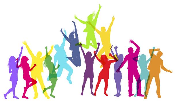 Gente colorida saltando y bailando. Ilustración vectorial
 - Vector, imagen