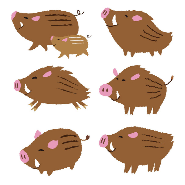 Cute wild pigs, wild boars, Chinese zodiac animal illustration - Vector, Image