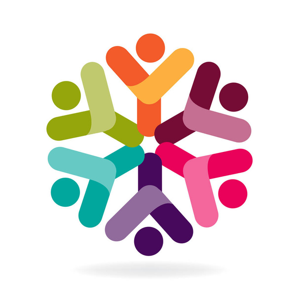 Логотип командная работа счастливые партнеры дружба единство бизнеса красочные иконки логотипа векторный шаблон изображения
 - Вектор,изображение