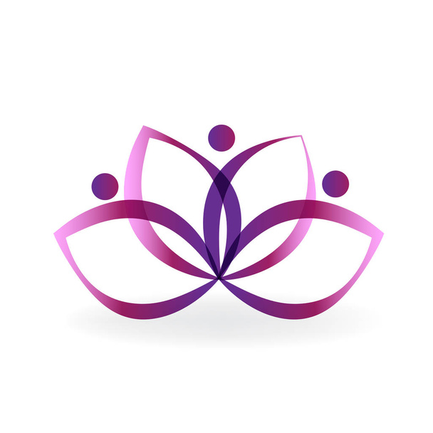 蓮の花をやって手を繋いでいるロゴ人 - ベクター画像