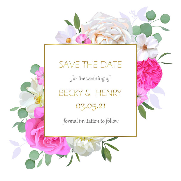 Design of square wedding invitation - Vector, Image
