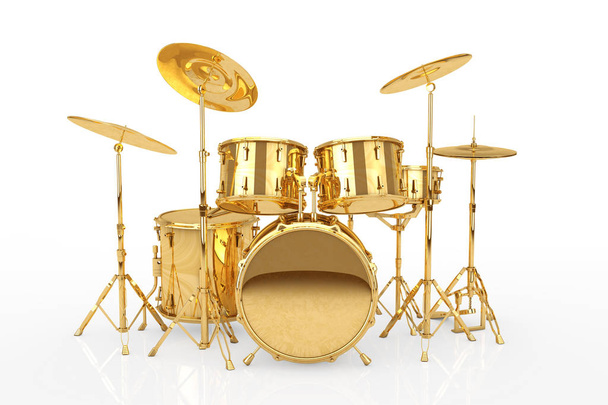 Kit profesional Rock Golden Drum sobre fondo blanco. Renderizado 3d
 - Foto, imagen