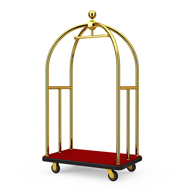 Golden Luxury Hotel Luggage Trolley Cart on a white background. 3d Rendering - Photo, Image