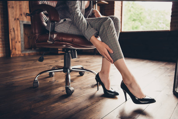 Close-up cropped classic stylish elegant business ladys legs in - Valokuva, kuva