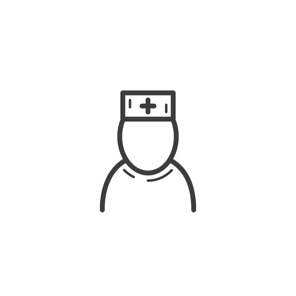black and white simple vector line art outline icon of the doctor avatar - Vector, Image