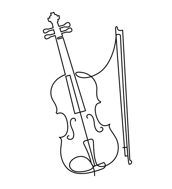 continuous line drawing of three-quarter violin vector. Musical instrument single line for decoration, design, invitation jazz festival, music shop - Vector, Image