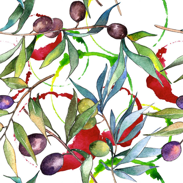 Olajfa akvarell stílusú. Varratmentes háttérben minta. Szövet nyomtatási textúrát. A növény neve: olívaolaj. Aquarelle olíva fa a háttérben, a textúra, a burkoló minta. - Fotó, kép