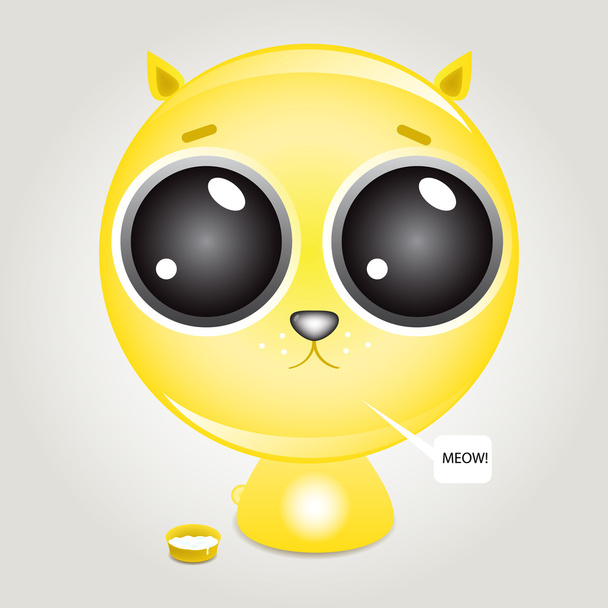 Cute hungry kitten near the cat's food bowl - Vector, Image