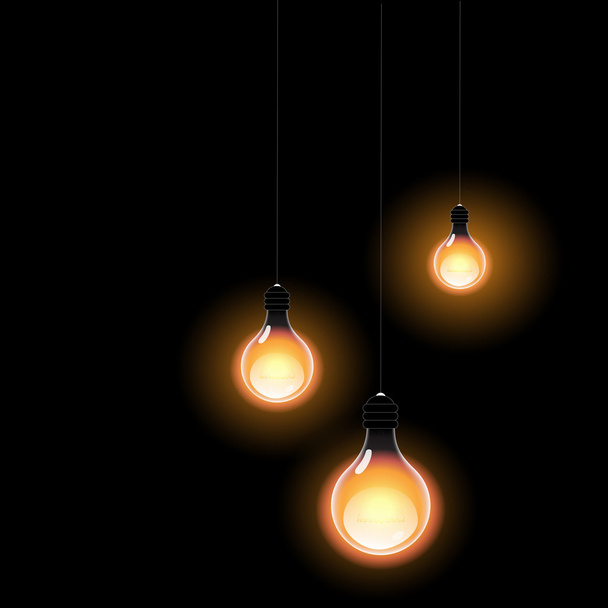 Bulbs light in the dark. Realistic vector design. - Vector, Image
