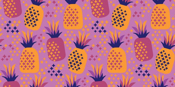 Cool party night colors pineapple seamless pattern - Vector, Image