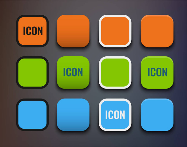 Vector Icon Template Set Different backgrounds and Style Round Rectangle Shape. Sample Set looks wonderful on dark and light backgrounds. - Vector, Image