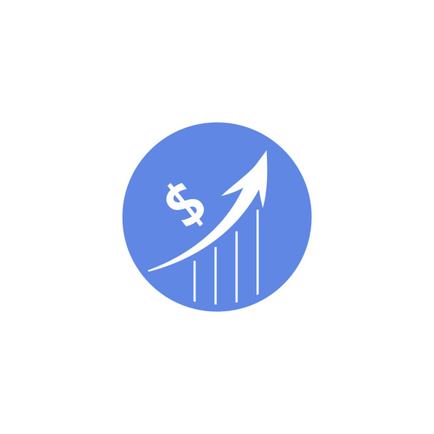 blue and white simple vector flat art round icon of business graph arrow - Vector, Image