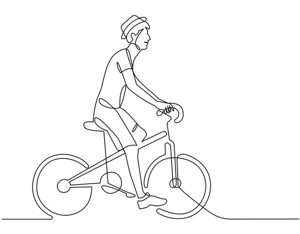continuous line cyclist on a bicycle in competitions, drawn by hand. Icon, vector, picture, tattoo. - Vector, Image