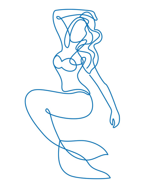 La sirena se sienta en una pose hermosa. Dibujo continuo de línea. Ilustración vectorial
 - Vector, imagen