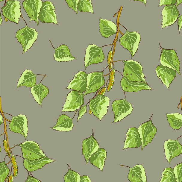 Gray background texture with birch leaves - Vektor, kép