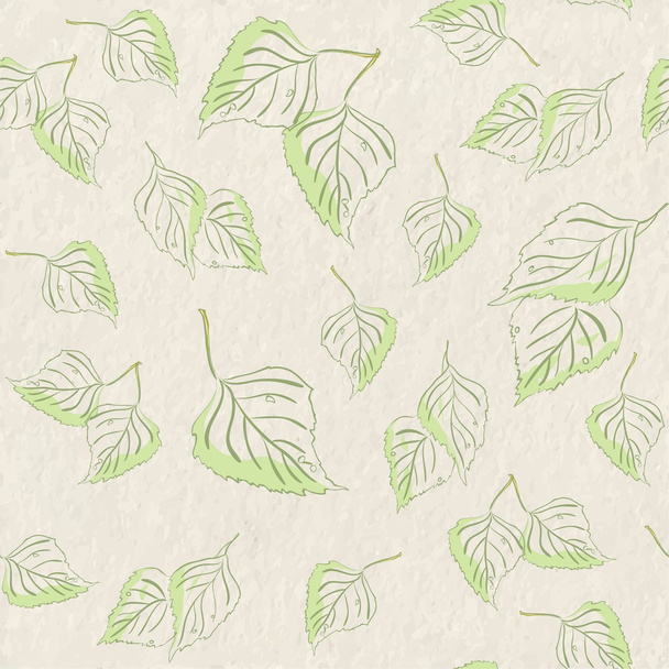 Light seamless pattern with green birch leaves - Wektor, obraz