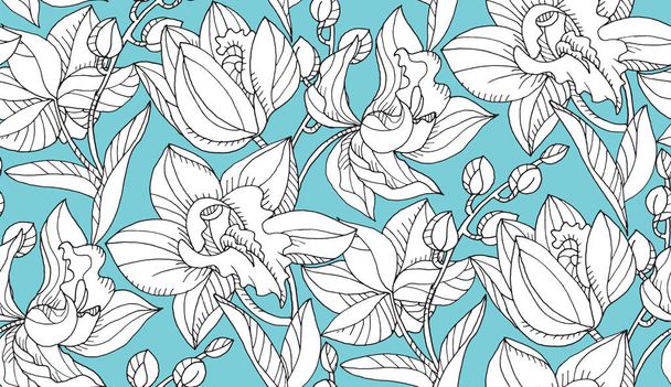 Línea de arte orquídea silueta floral patrón sin costura
 - Vector, Imagen