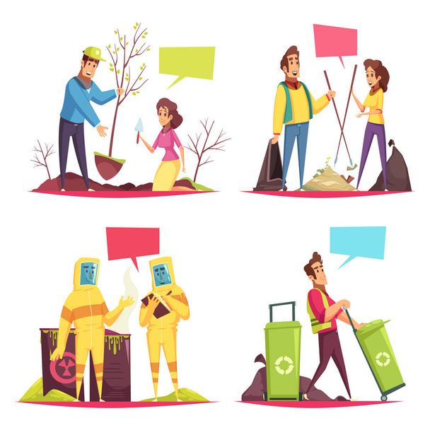 Eco Volunteering Cartoon Design Concept - Vector, Image