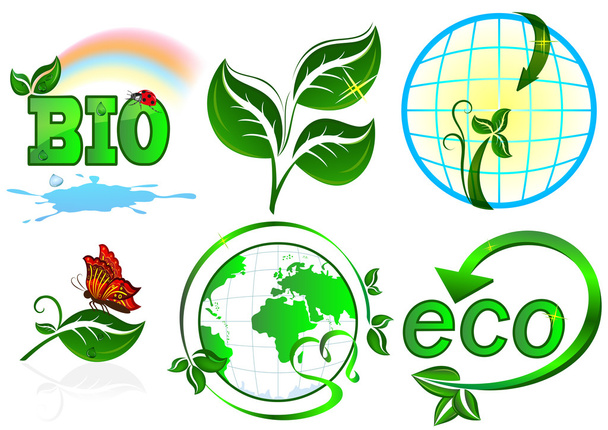Eco vector set. 6 items on white background. - Vector, afbeelding