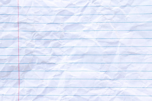 crumpled white paper sheet with lines background, copy space lined lined - Φωτογραφία, εικόνα