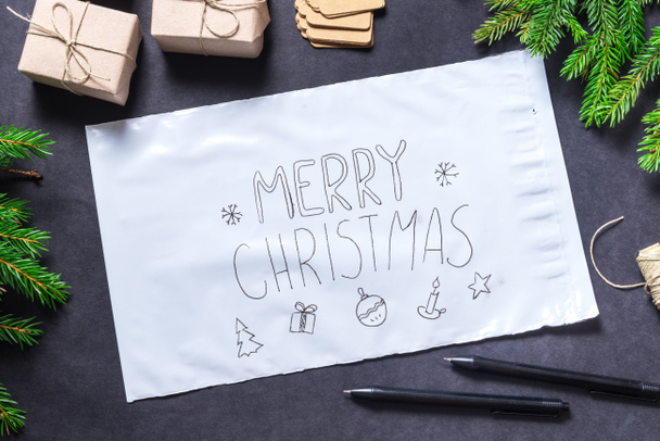 White polythene envelope, Marry Christmas concept - Fotó, kép
