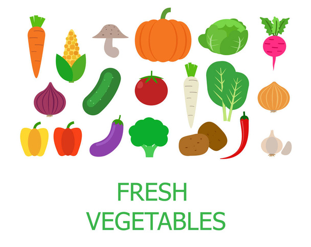 Set of fresh organic vegetables vector illustration. - Vector, Imagen