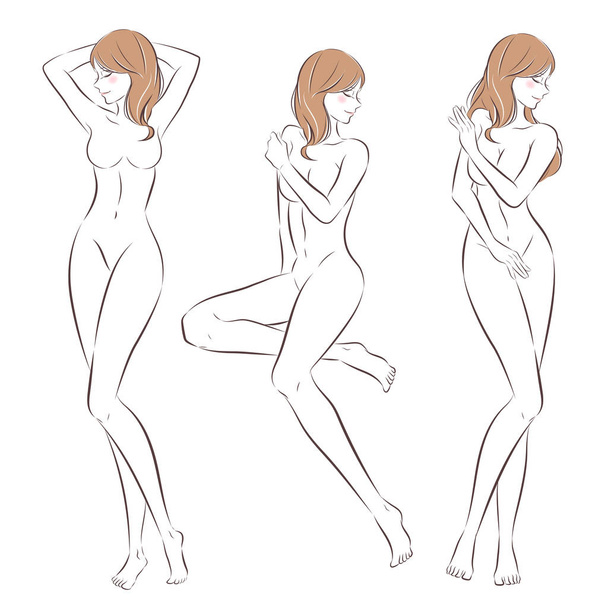 cartoon nude woman on the white background - Vector, Image