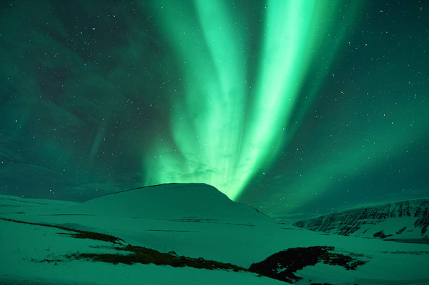 Beautiful Northern Lights green photographed in Iceland in February - Photo, Image