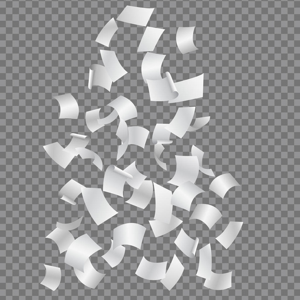 Set falling of flying gebogen bladeren van papier, geïsoleerd op een transparante achtergrond - vector - Vector, afbeelding
