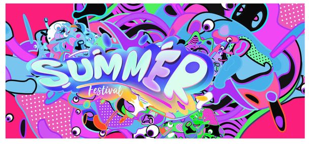 Bannière d'été avec fond coloré doodle. Modèle de conception pour événement et affiche de promotion de vente
. - Vecteur, image