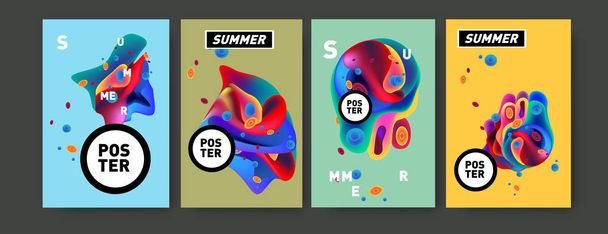 Kleurrijke zomer poster ontwerpsjabloon. Vloeibare en vloeiende achtergrond voor de zomer - Vector, afbeelding