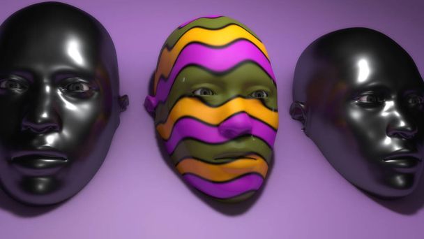 3D καθιστούν. Τρεις μάσκες και χρώματα - Φωτογραφία, εικόνα