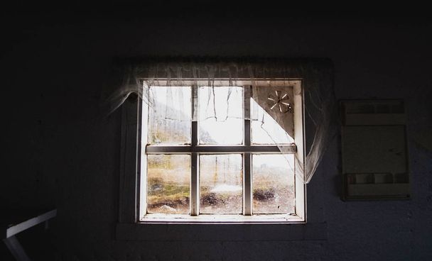 壊れた古い窓を通して見る - 写真・画像