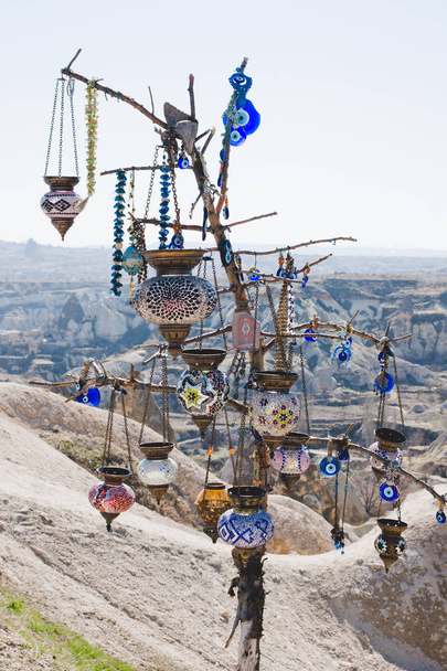 Goreme Valley with mountains caves and souvenirs - Photo, Image