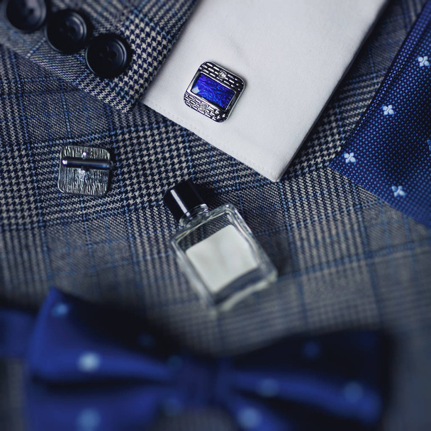 luxury fashion men's cufflinks. accessories for tuxedo, butterfly, tie, handkerchief. Italian fashion. - Photo, Image