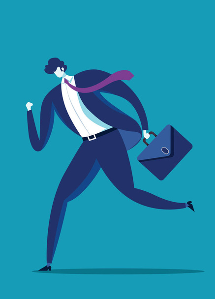 Un hombre de negocios corre hacia el éxito. ilustración de un hombre de negocios corriendo con maletín, negocio, concepto energético, dinámico
 - Vector, Imagen