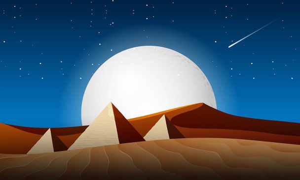 sivatagi éjszaka táj jelenet illusztráció - Vektor, kép