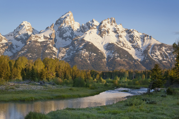 Grand Teton mountains with stream in morning light - Photo, Image