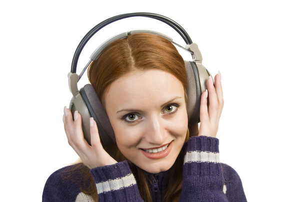 mosolygós nő fejhallgatóval - Fotó, kép