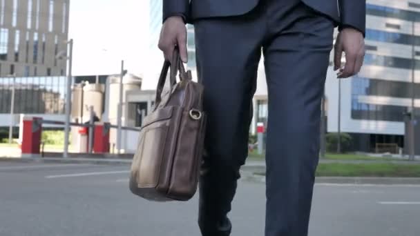 Close Up of Hand Bag of Walking Businessman - Materiał filmowy, wideo