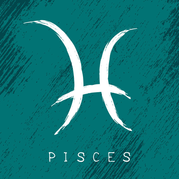 Zodiac sign Pisces isolated on grunge texture background. Design element for horoscope and astrological forecast. - ベクター画像
