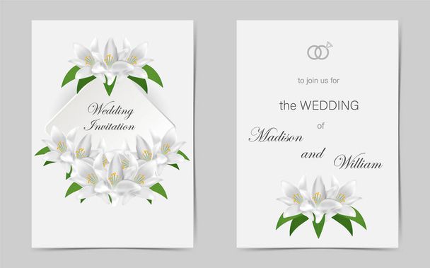 Pozvánka na svatbu s bílými liliemi. Vektor - Vektor, obrázek