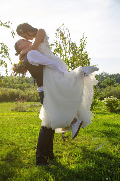 Happy bride and groom after wedding ceremony  - 写真・画像