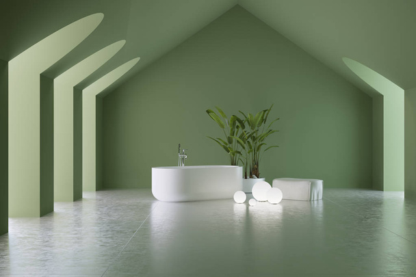 tentoonstellingsbadkamer in groene kleuren, stand, frame of banner - Foto, afbeelding