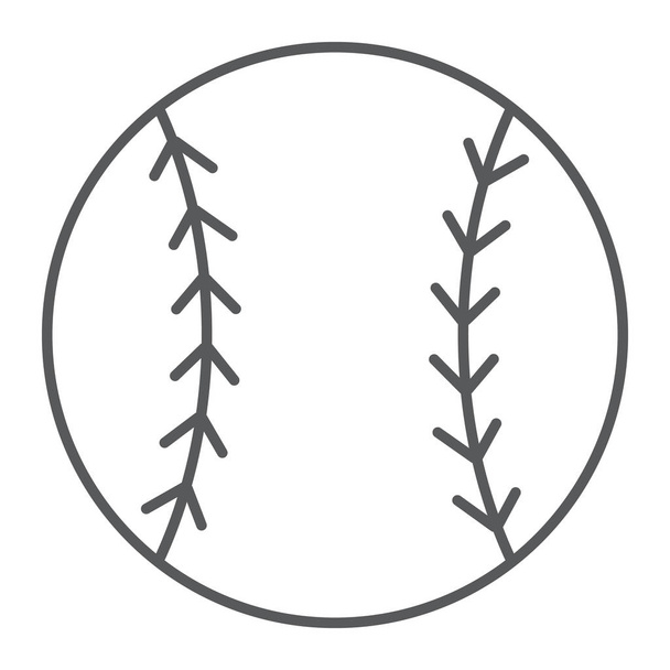 Baseball Thin Line Symbol, Spiel und Sport, Ballzeichen, Vektorgrafik, ein lineares Muster auf weißem Hintergrund, Folge 10. - Vektor, Bild