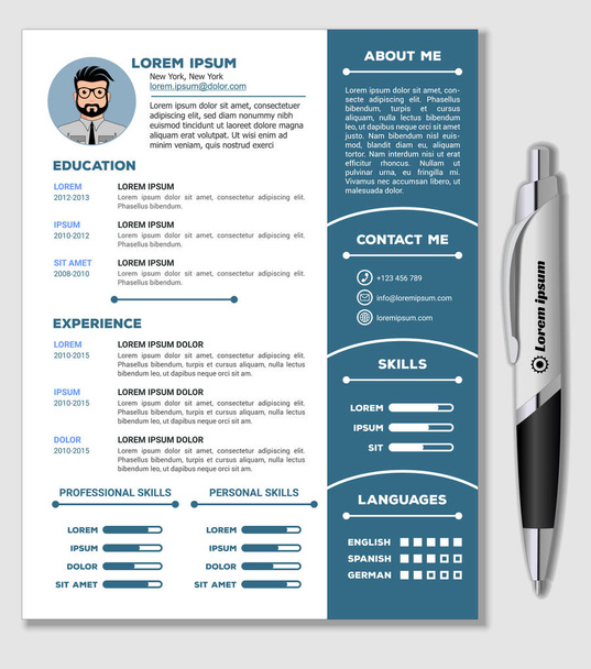 履歴書と履歴書テンプレート素敵でシンプルなデザインとリアルなペン。ベクトル図 - ベクター画像