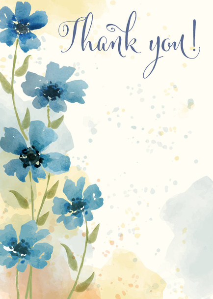 Beautiful watercolor floral card with message " Thank you" , vector - Vector, Image